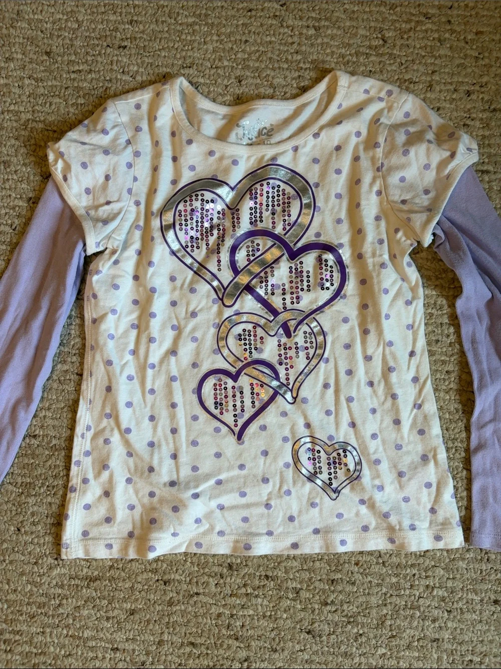 Girls' Layered-Look Purple Heart Long Sleeve Top